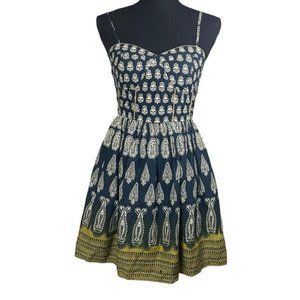 Band of Gypsies Navy and Gold Print Fit and Flare Mini Dress
